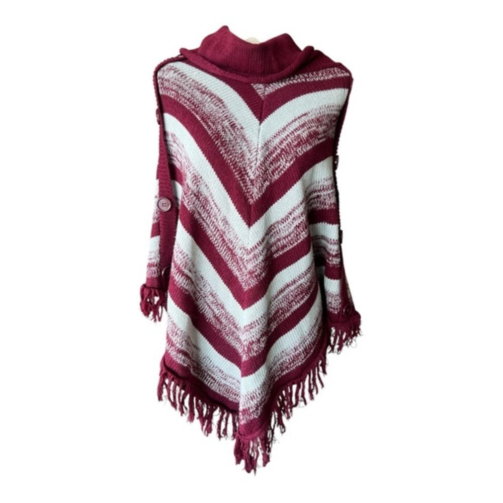 De Rotchild Chic Burgundy and White Knit Poncho Size S